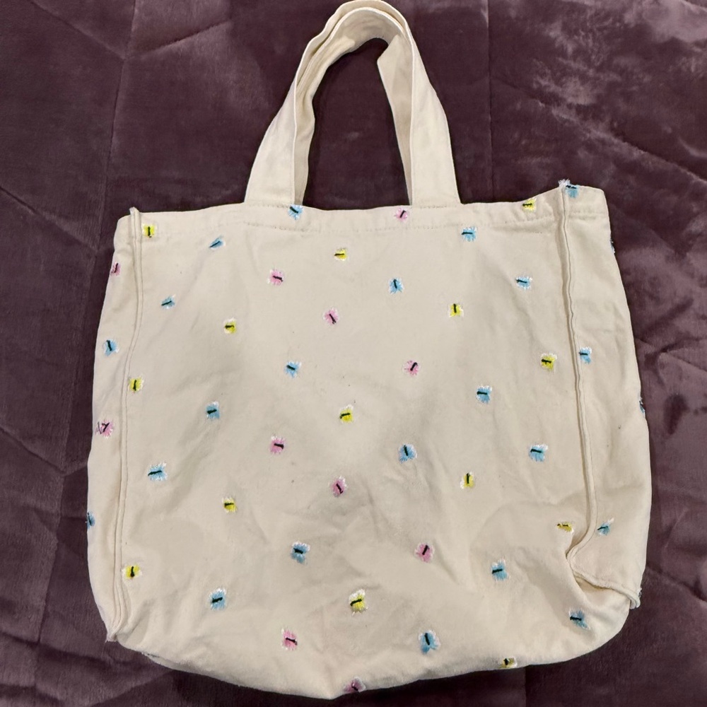 Garage canvas tote w/embroidered butterflies
